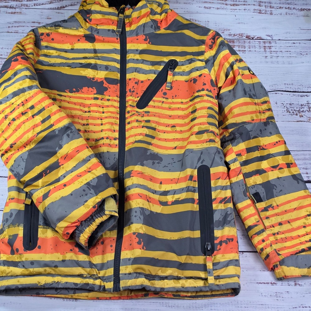 686 Trail Approach Insulated Jacket Boys Medium Orange Striped Excellent Snow